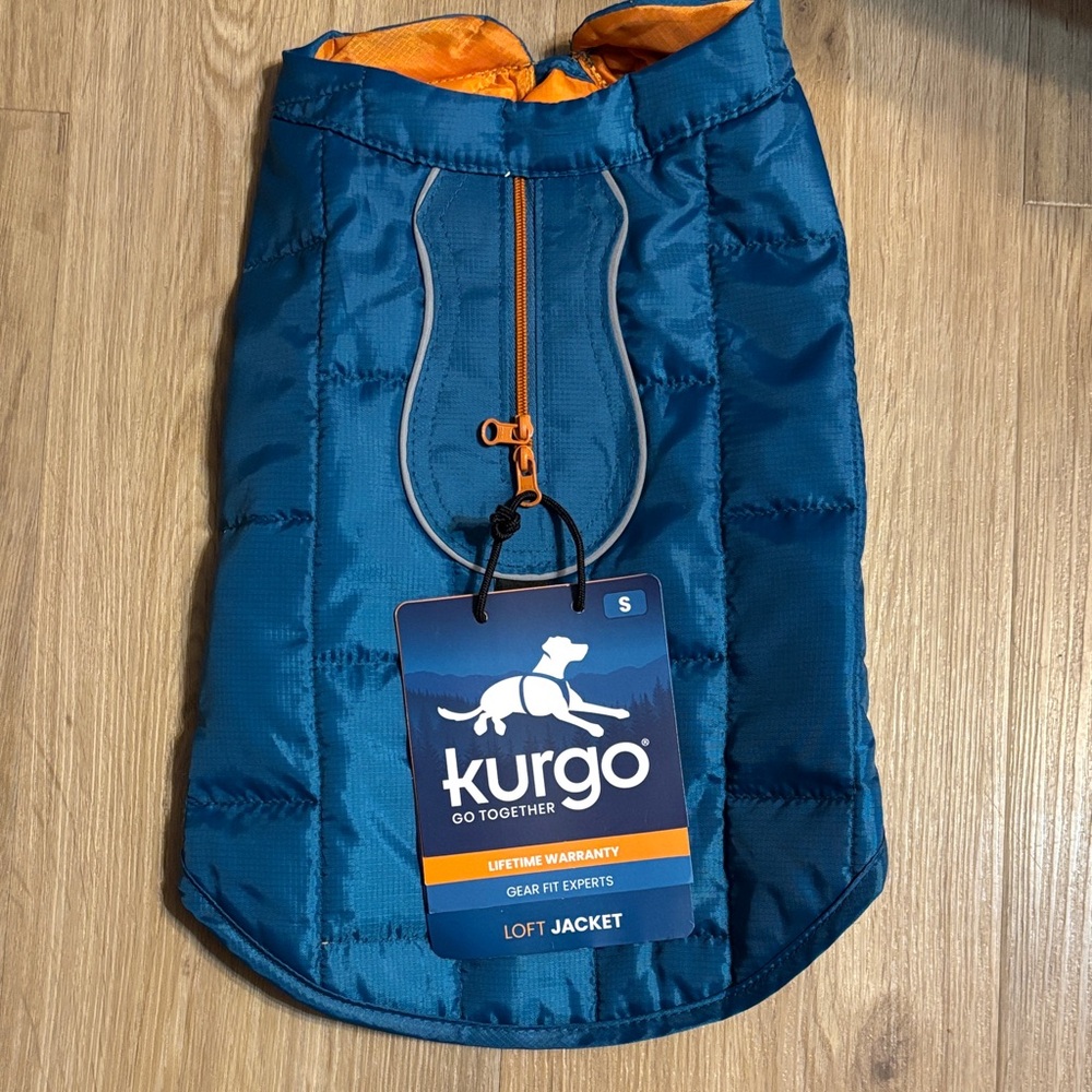 Kurgo Teal Blue Dog Jacket with Orange Lining